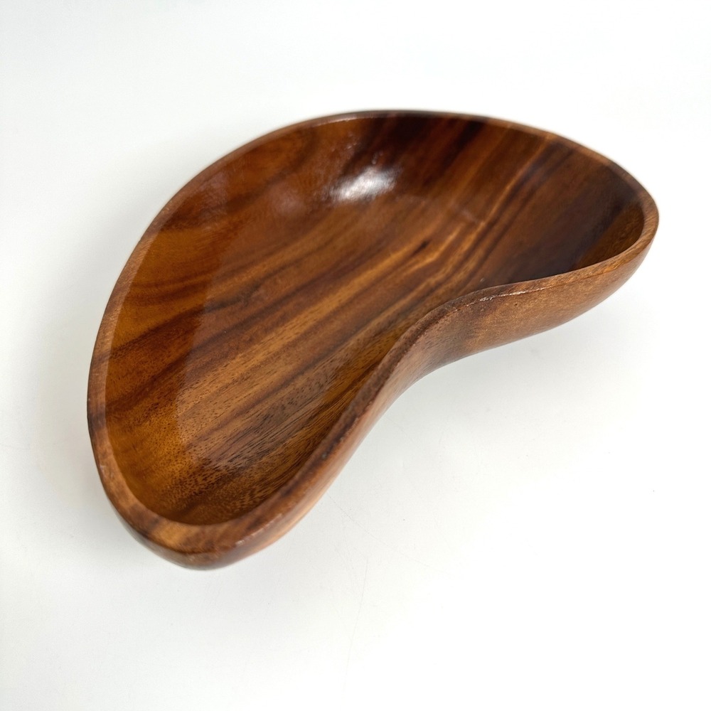 Vtg Hand Carved Monkey Pod Wood Bowl MCM Boho Catchall Dish Beach Coastal Tiki